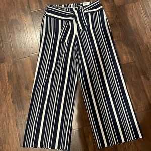 Navy Blue and White striped wide leg pants
